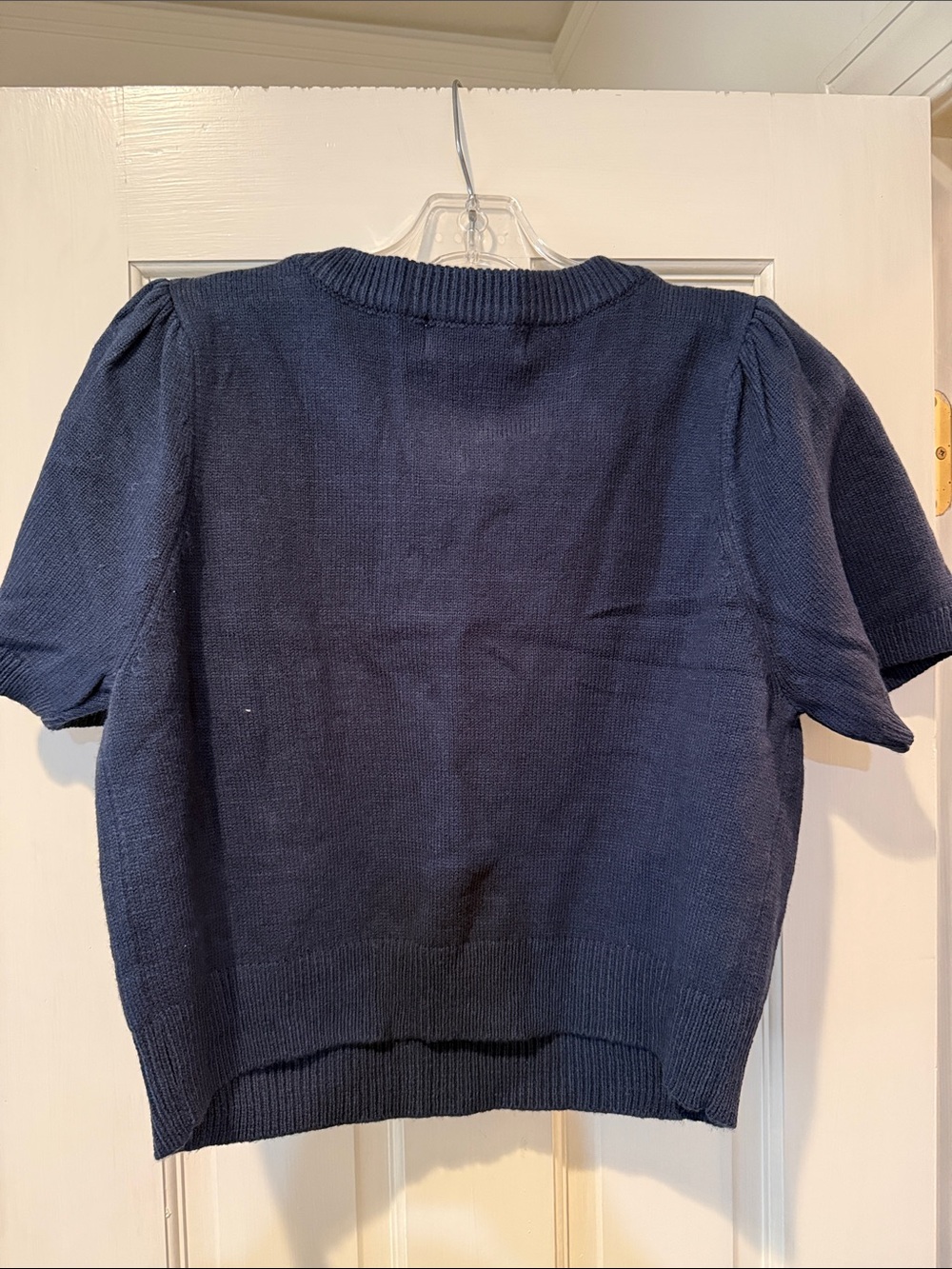 Navy Ruffle Short Sleeve Sweater - Picture 2 of 2